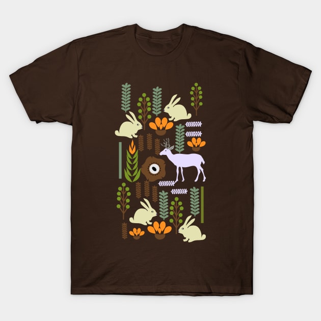 A garden with bunnies and deer T-Shirt by CocoDes